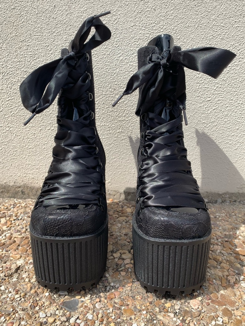 STRANGE CVLT Pandora Fabric Lace Black Boots, 8 - Picture 2 of 16